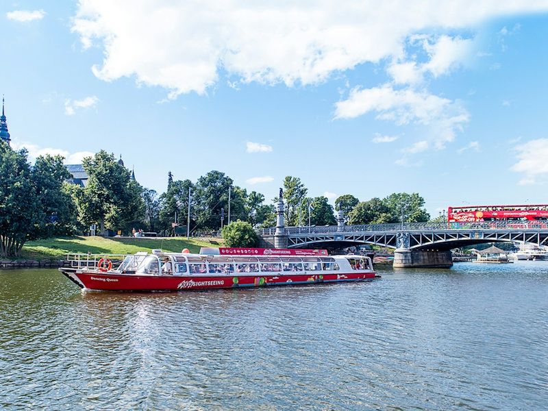 Sightseeing boat passing Djurgården in Stockholm
