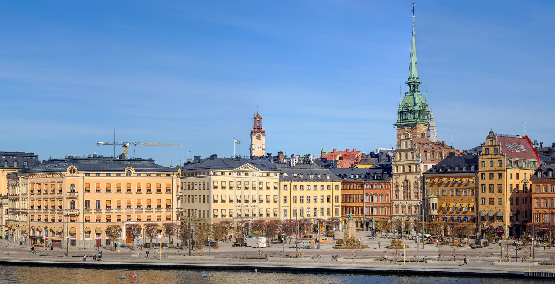 Pastel merchant houses of Gamla Stan along the water at Kornhamnstorg, Stockholm