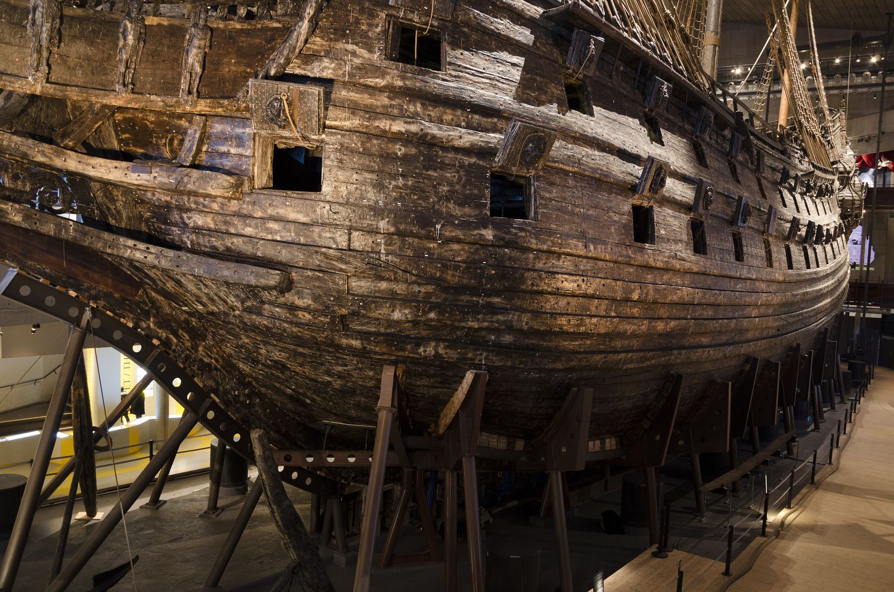 Bow of the 17th-century warship Vasa inside the Vasa Museum, Stockholm